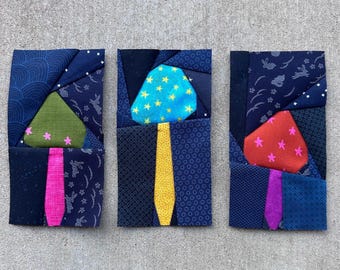 Mushroom Trio FPP--3 Patterns--Midnight Garden Quilt--Paper Piecing Blocks