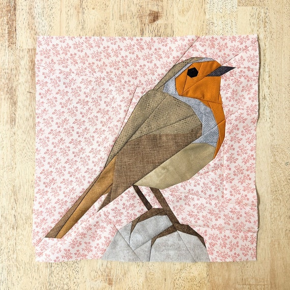 European Robin FPP--Robin Redbreast--European Backyard Birds Series--Paper Piecing Quilt Block Pattern
