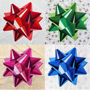 Gift Bow FPP Pattern Set--4 Pattern set that includes Kona Color Suggestions--Paper Piecing Quilt Block