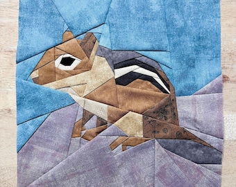 Chipmunk FPP--Woodland and Riverside Animals Series--2 Versions/Sizes Included--Paper Piecing Quilt Block Pattern