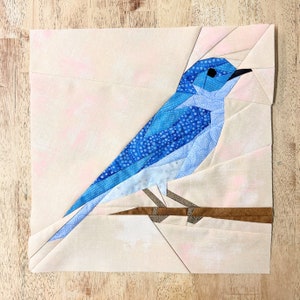 Mountain Bluebird with Eastern Bluebird Variation FPP--Backyard Birds Series--2 Patterns Included!--Paper Piecing Quilt Block Pattern