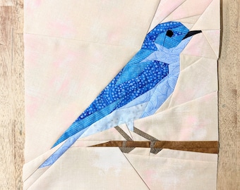 Mountain Bluebird with Eastern Bluebird Variation FPP--Backyard Birds Series--2 Patterns Included!--Paper Piecing Quilt Block Pattern