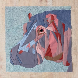 Hippo FPP--Animals of Strength--Paper Piecing Quilt Block Pattern
