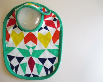 EcoBib--Adjustable Snap Closure--Modern Bright Geometrics on White-Ready to Ship