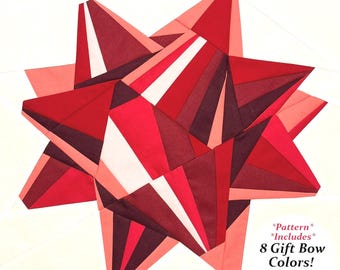 Gift Bow FPP Pattern--Includes 8 Color Variations--Christmas FPP--Paper Piecing Quilt Block