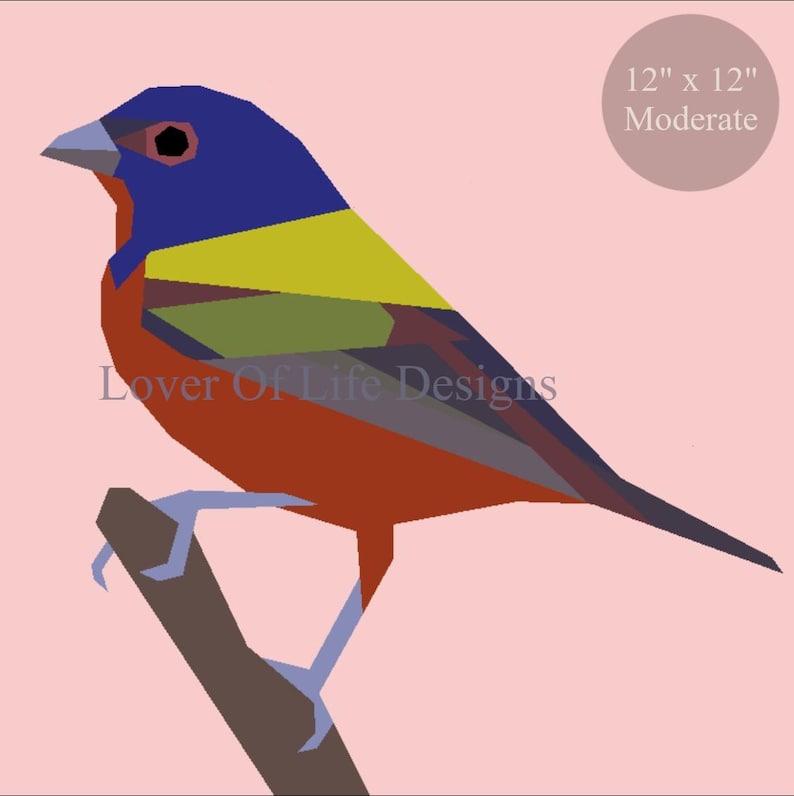 Painted Bunting FPP--Backyard Birds Series--Paper Piecing Quilt Block Pattern image 2