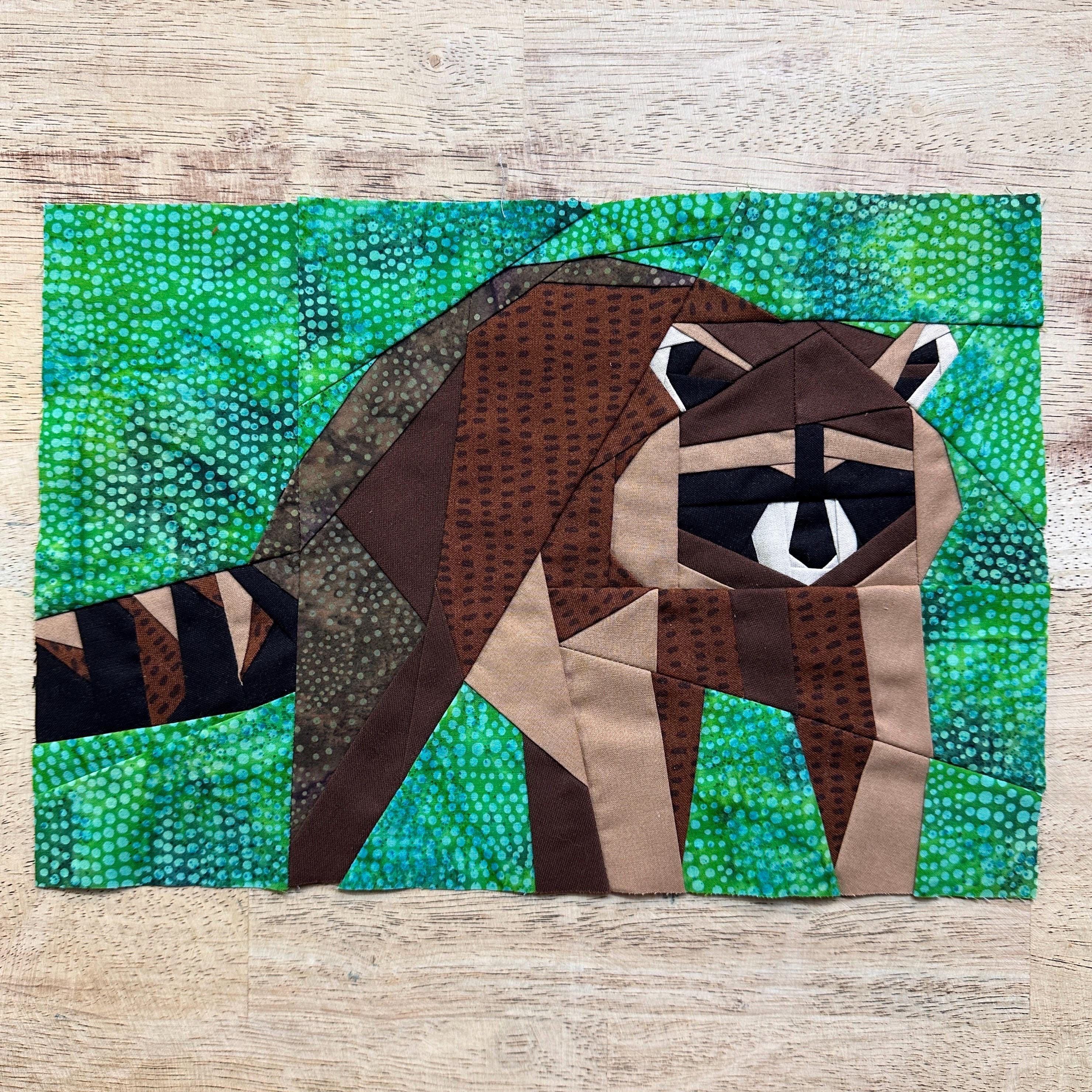 Raccoon FPP--Woodland and Riverside Animals Series--Paper Piecing Quilt Block Pattern