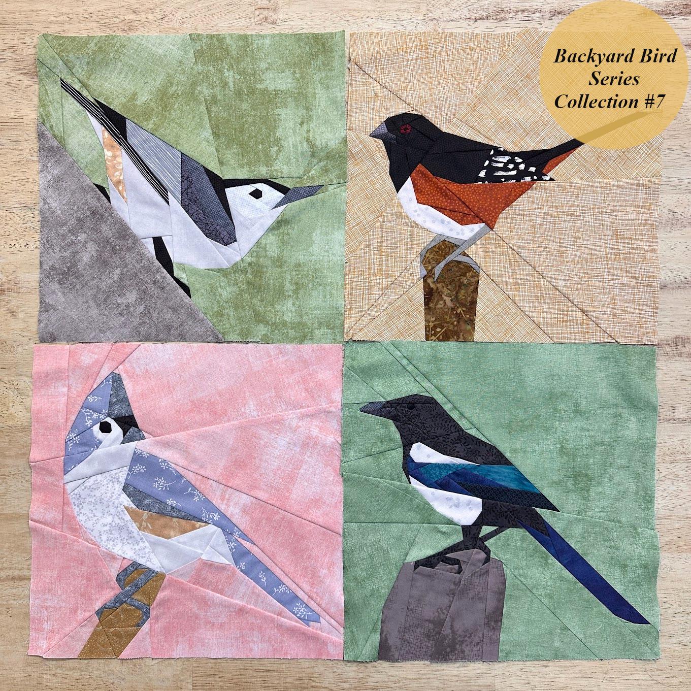 Backyard Birds Series Collection #7--White-Breasted Nuthatch, Eastern Towhee, Tufted Titmouse, Magpie FPP--Set of 4--Paper Piecing Patterns
