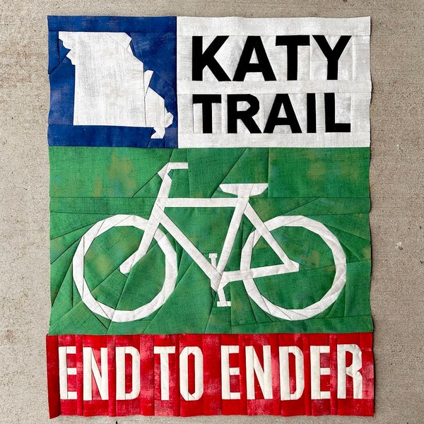 Missouri Katy Trail FPP Pattern--4 Pattern Set--Missouri, Katy Trail, Biking Trail Sign, End to Ender Patterns--Paper Piecing Quilt Blocks