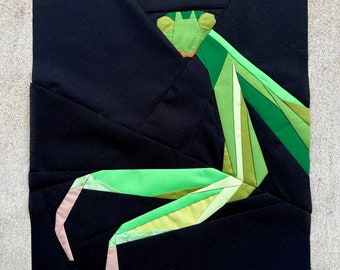 Praying Mantis FPP--Paper Piecing Quilt Block Pattern