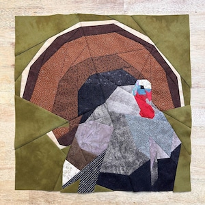 Wild Turkey FPP--Woodland and Riverside Animals Series--Paper Piecing Quilt Block Pattern