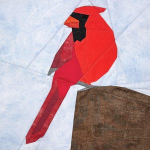 Cardinal FPP - Backyard Birds Serie - Paper Piecing Quilt Block Muster