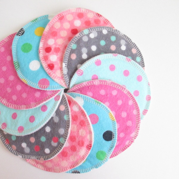 Cloth Nursing Pads--5 Pairs--PolkaDot Mix--Fleece/ZorbII/Flannel--Ready to Ship