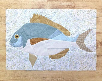 Patrón de colcha Pargy FPP--Scup FPP--Serie de pesca en agua salada--Patrón de bloque de colcha con técnica de patchwork sobre papel