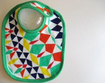 EcoBib--Adjustable Snap Closure--Modern Bright Geometrics on White-Ready to Ship