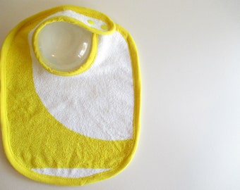 EcoBib--Adjustable Snap Closure--Modern Bright Yellow and White Design-Ready to Ship