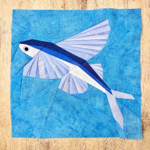 Flying Fish FPP--Saltvattenfiske-serien--Paper Piecing Quilt Block-mönster