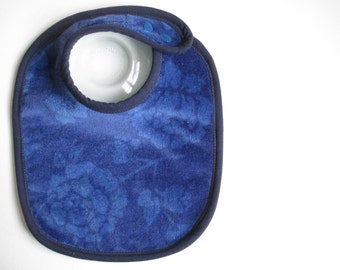 EcoBib--Adjustable Snap Closure--Modern Super Subtle Florals on Deep Blue--Ready to Ship