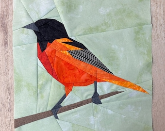 Oriole FPP--Backyard Birds Series--Paper Piecing Quilt Block Pattern