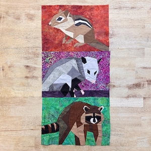 Chipmunk, Opossum, and Raccoon FPP--Woodland and Riverside Animals Series--3 Blocks--Paper Piecing Quilt Block Patterns