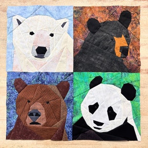 Orso polare, grizzly, nero e panda FPP--La serie dell'orso--4 modelli--Modello di blocco trapunta per riordinare la carta