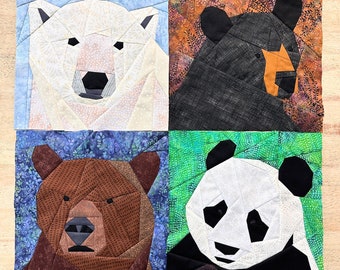 Polar, Grizzly, Black & Panda Bear FPP--The Bear Series--4 Patterns--Paper Piecing Quilt Block Pattern