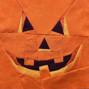 Carved Pumpkin Face Aglow FPP Pattern--2 Pattern Versions--Paper Piecing Quilt Block