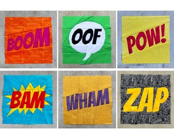 Comic Book Word Series--6 Patterns--Paper Piecing Quilt Blocks