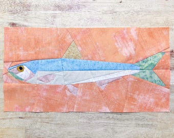Patrón de bloque de patchwork de papel para patchwork de sardinas (FPP) - Pesca en agua salada