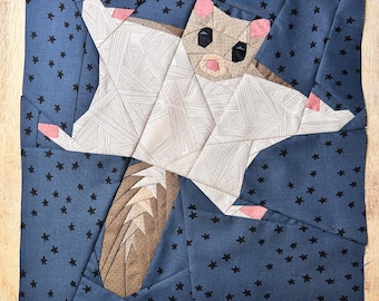 Flying Squirrel FPP--Paper Piecing Quilt Block Pattern