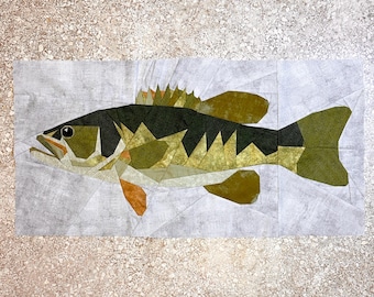 Bass FPP--Freshwater Fishing Series--Paper Piecing Quilt Block Pattern