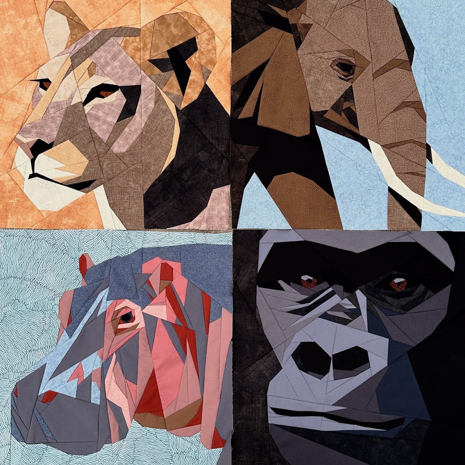 Lioness, Elephant, Hippo, Gorilla--animals of Strength From Africa--4 ...