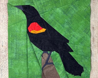 Red Winged Blackbird FPP--Wetland Birds--Backyard Birds Series—Paper Piecing Quilt Block Pattern