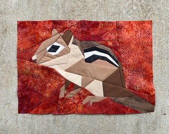 Chipmunk FPP--Woodland and Riverside Animals Series--Paper Piecing Quilt Block Pattern