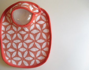 EcoBib--Adjustable Snap Closure--Modern White Daisies on Terra Cotta--Ready to Ship