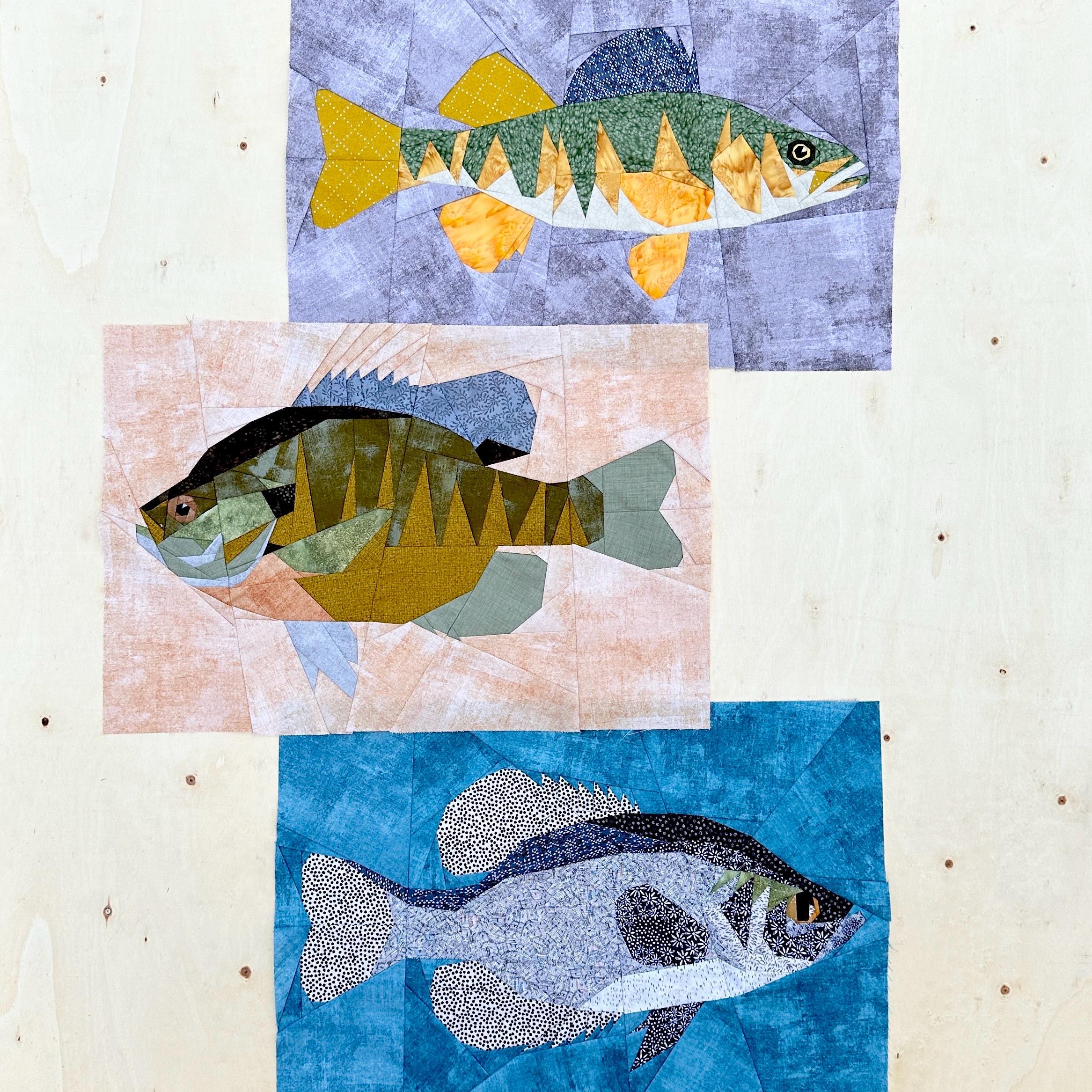 Crappie, Bluegill, Yellow Perch FPP--Freshwater Fishing Series--Paper Piecing Quilt Block Pattern Set