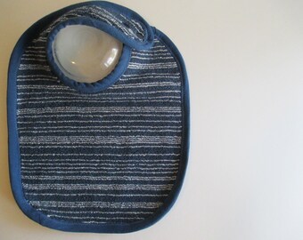 EcoBib--Adjustable Snap Closure--Modern Muted Blue with White Stripe--Ready to Ship