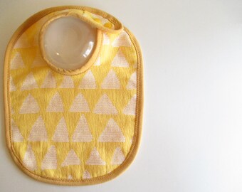 EcoBib--Adjustable Snap Closure--Modern Triangles on Muted Yellow--Ready to Ship