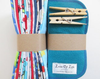 Reusable Cloth Wipes Pack of 32--Assorted Boys Mix--2 Ply Flannel--Regular--Made to Order