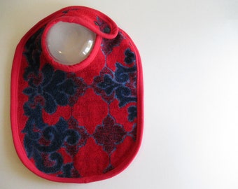 EcoBib--Adjustable Snap Closure--Vintage Red and Navy Design--Ready to Ship