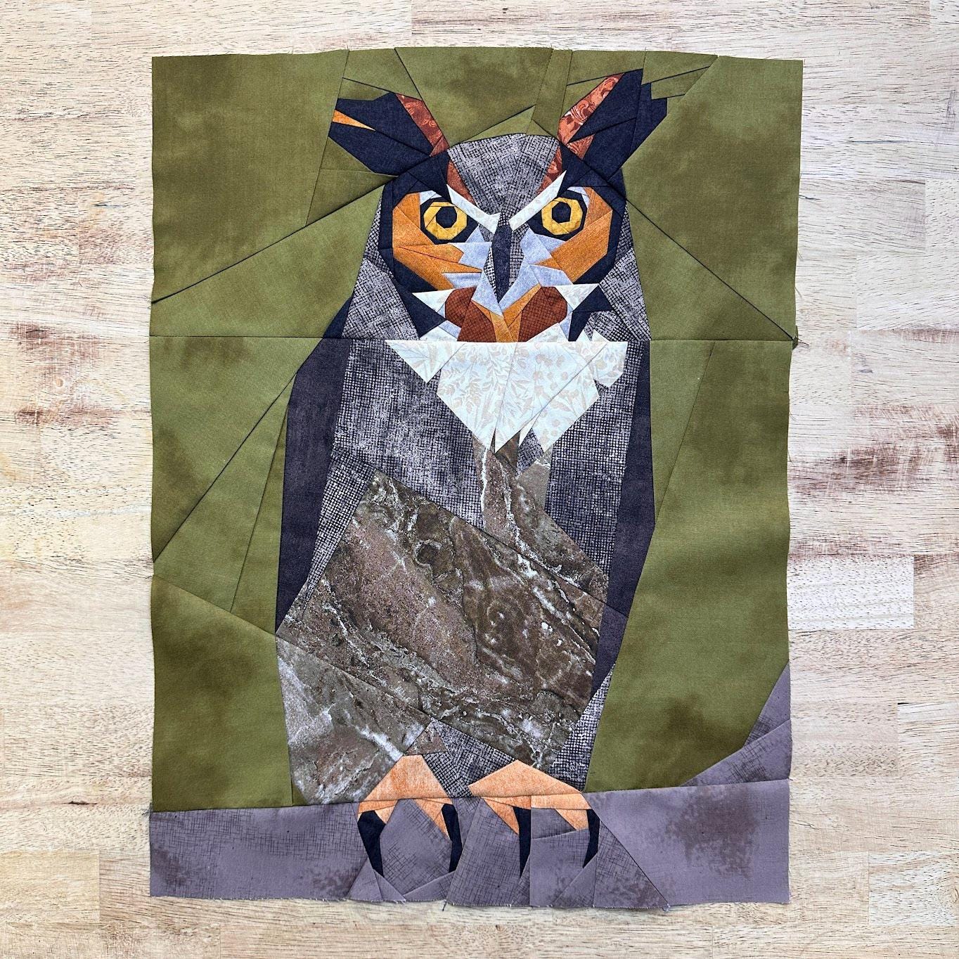 Great Horned Owl FPP--Woodland and Riverside Animals Series--Paper Piecing Quilt Block Pattern
