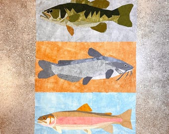 Bass, Catfish, Rainbow Trout FPP--Freshwater Fishing Series--Paper Piecing Quilt Block Pattern