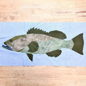 Grouper FPP--Saltvattenfiske-serien--Paper Piecing Quilt Block-mönster