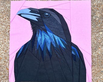 Raven Portrait FPP—Paper Piecing Quilt Block Pattern