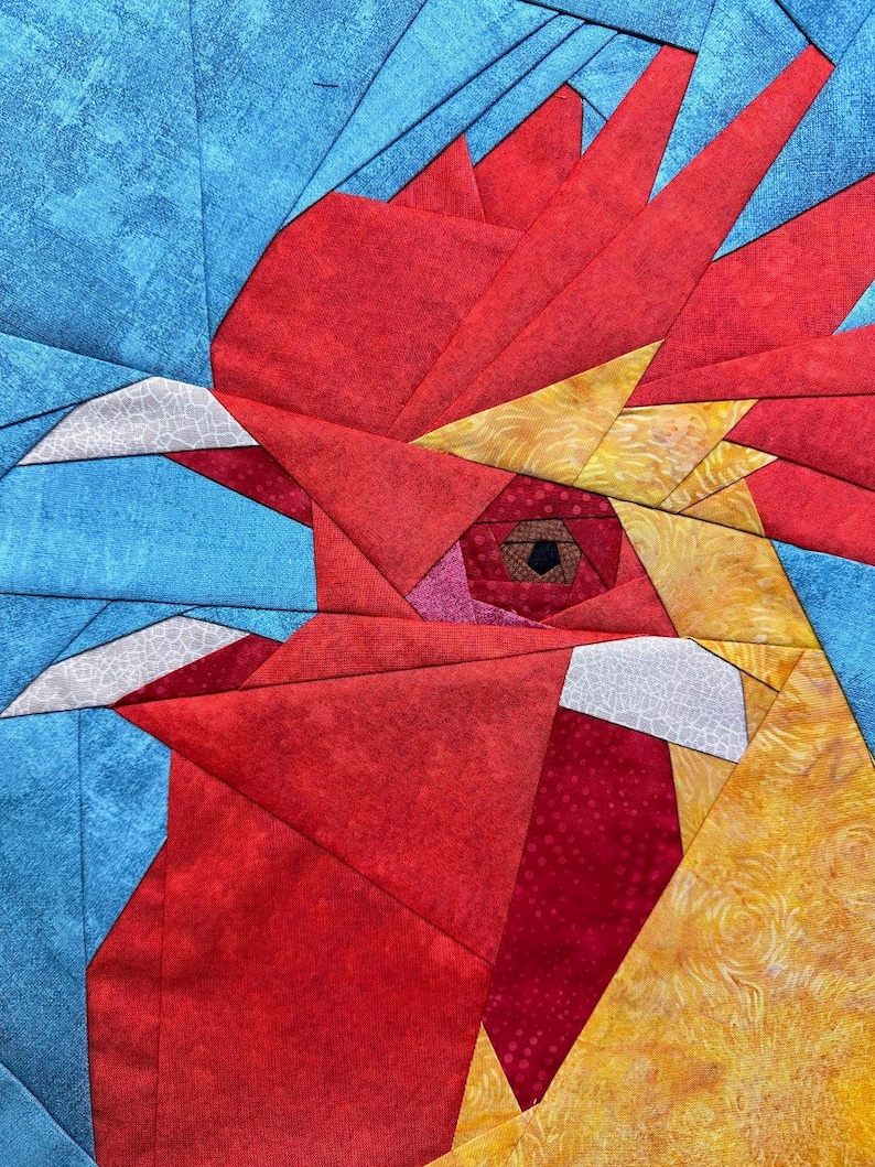 Rooster #4 Fpp--the Cocky Crower Series—paper Piecing Quilt Block ...