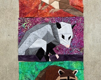 Chipmunk, Opossum, and Raccoon FPP--Woodland and Riverside Animals Series--3 Blocks--Paper Piecing Quilt Block Patterns