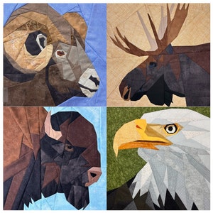 Ariete, alce, bufalo, aquila: animali forti dal Nord America - 4 modelli - modello di blocco per quilt in carta