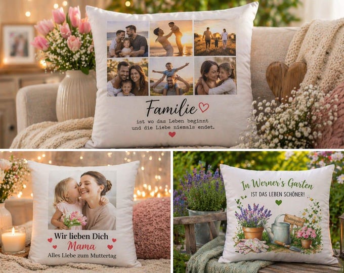 Personalized pillow with your choice of photo and text, printable on both sides