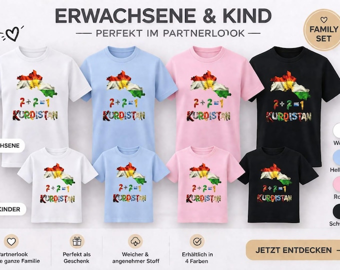 Partnerlook T -Shirt Set Erwachsene und Kind mit Kurdischen Aufdruck