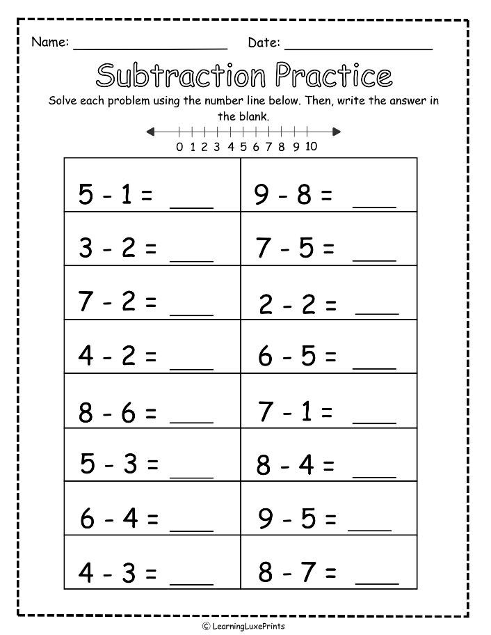 Addition & Subtraction Worksheets: Math Practice, Number Line, Picture ...